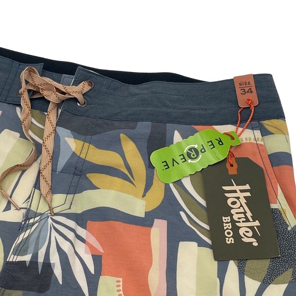 Howler Bros Stretch Board Shorts Size 34 Blue Abstract Floral Beach Swim‎ Trunks